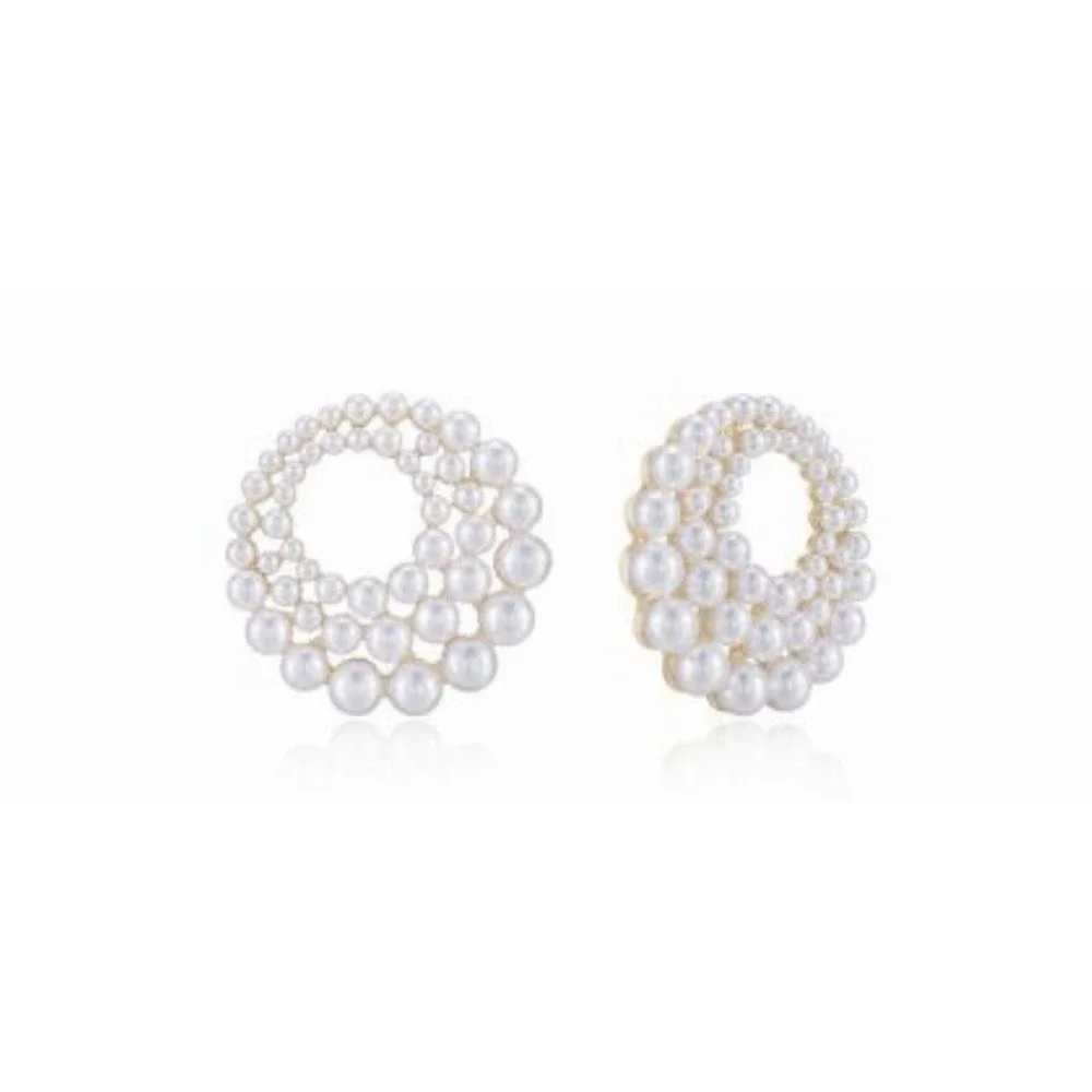 Ettika Blushing Pearl Earrings Round Circular Shape- 18k Gold Plated (BRAND NEW)